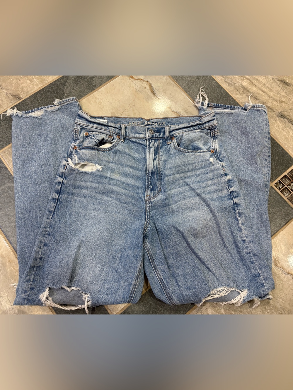 American Eagle Outfitters Light Blue Distressed Highest Rise Baggy Straight